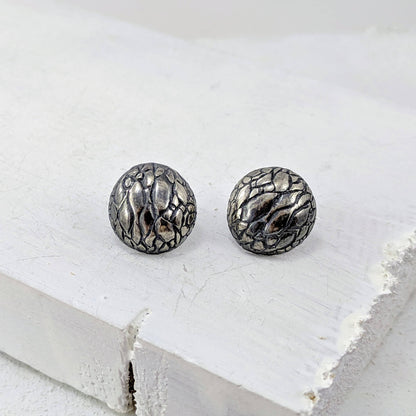 Tuatara Studs in solid sterling silver, handmade by The Wild Jewellery. These studs are inspired by the texture of the rare Tuatara, a reptile found only in NZ.